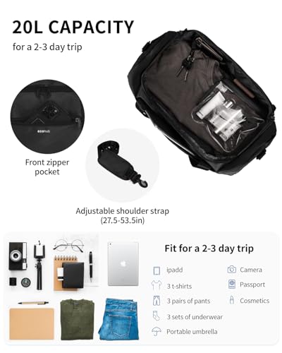 ECOHUB 16'' Personal Item Bag Mini Duffel Bag Small Travel Bag Underseat Carry on Bag for United Airlines Gym Bag for Women and Men - color: Black with shoulder strap