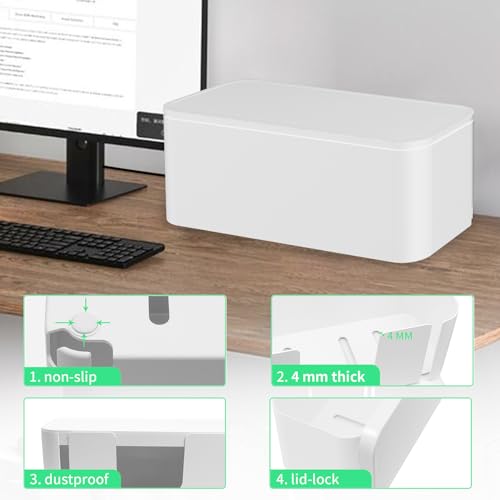 Cord Organizer Box, Cable Hider for Power Strips, Surge Protector, Extension Cord and Wire Management, Cable Management Box (2PCS/Large and Medium Size/White) - color: White