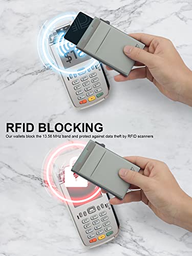 TOYFID Slim Wallet for Men - Pop Up Card Holder Wallet,Minimalist Business Wallet,Credit Card Wallet with Money Pocket,Metal Card Case Wallet,RFID Blocking,Can Hold 6 Credit Cards - color: grey B