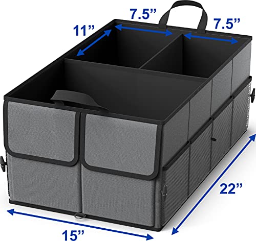 EPAuto Foldable Car Trunk Organizer for SUV, 3-Compartment with Removable Divider, Dark Gray - color: Dark Gray, size: 3-Compartment w/o Lids