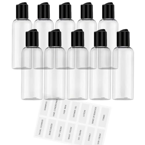 10 Pack Leakproof 3.4 Oz Travel Bottles - Refillable Empty Plastic Cosmetic Containers for Toiletries Shampoo Lotions Cream