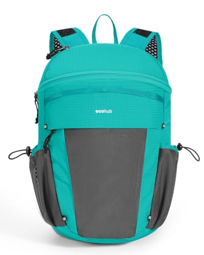 ECOHUB 15L Lightweight Casual Daypack, Packable Backpack for Daily Use, Hiking & Travel, Foldable Small Backpack with Stretch Mesh Pockets, Water-Resistant Nylon, Reflective Design - color: Pacific Teal
