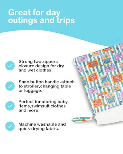 ALVABABY 2pcs Cloth Diaper Wet Dry Bags Waterproof Reusable with Two Zippered Pockets Travel Beach Pool Daycare Soiled Baby Items Yoga Gym Bag for Swimsuits or Wet Clothes 2LM22 - color: Stamps about fish and fruits