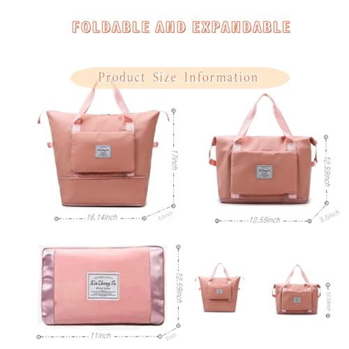 Large Capacity Foldable Travel Bag, Expandable lightweight Carry on Bag, Dry with Wet Separation Spor Duffel Bags (Sweet Powder) - color: Sweet Powder