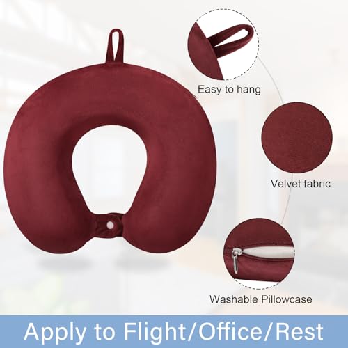 Travel Neck Pillow Memory Foam U Shape Neck Pillow for Travel Pillow Comfortable Head Neck Support Airplane Pillow for Traveling Car Home Office Travel Neck Flight Pillow - color: Dark Red