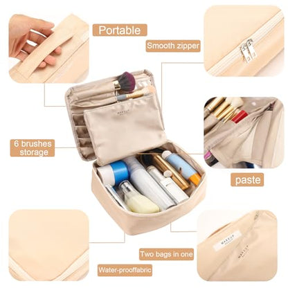 Queboom Travel Makeup Bag Cosmetic Bag Makeup Bag Toiletry bag for women and men (Beige) - color: Beige