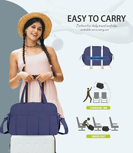 Lightweight Travel Duffle Bag for Women, Quilted Puffy Weekender with Wet Pocket for Gym, Overnight, Personal Item Carry On, Blue-Purple - color: Blue-Purple