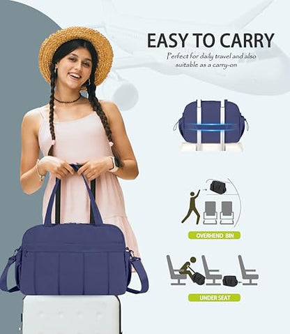 Lightweight Travel Duffle Bag for Women, Quilted Puffy Weekender with Wet Pocket for Gym, Overnight, Personal Item Carry On, Blue-Purple - color: Blue-Purple
