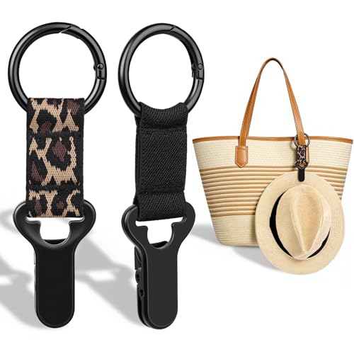 Niveaya Hat Clip for Travel on Bag - 2 Pack, Vacation Beach Cruise Essentials Accessory for Travel Handbag Backpack Luggage, Securely Hold to Keep Hat Shaped, Black+Leopard - color: 2pcs Black+leopard
