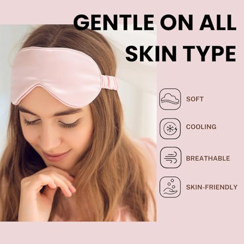 Silk Satin Sleeping Eye Mask, Pink Sleep Eye Mask Night Blindfold for Women and Men, Soft Breathable Blackout Eyeshade Eye Cover for Travel, Wedding Bridesmaid Gift - color: Pink