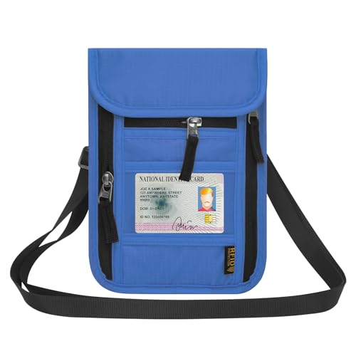HOTEMIA Neck Wallet for Travel,Passport Holder Neck Pouch for Men Women with Adjustable Neck Strap and RFID Blocking - color: Blue