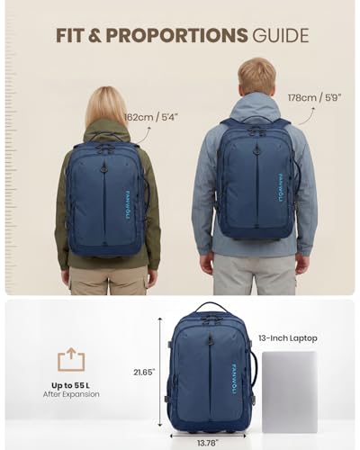 Fanwoli Rolling Vacuum Backpack Travel with One-Button Compression, 55L Expandable, Water Resistant Carry-On Suitcase Luggage, Ideal for Outdoor/Family/Trips - color: Blue