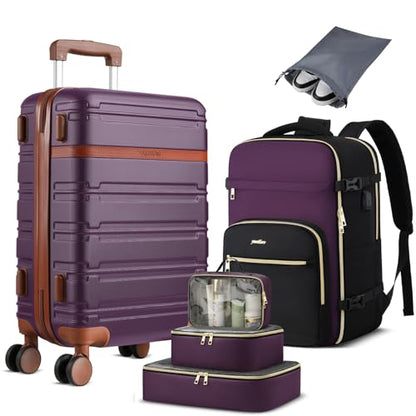 YAMTION Luggage Sets 6 Piece,Hardside 20In Suitcase with Spinner Wheels,TSA Lock,Carry On Suitcase Travel Essentials for Personal Items,Purple - color: Purple