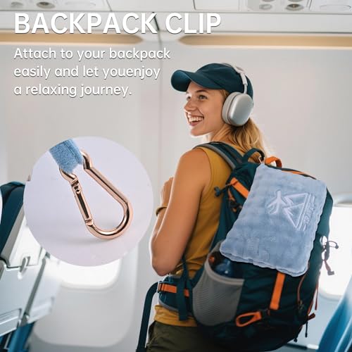 Travel Blanket and Pillow-2-in-1, Ultra-Soft&Compact, Airplane Blanket with Hand Luggage Belt and Backpack Clip,Travelers Accessories Gifts, 61x43 Inches（Blue） - color: Blue