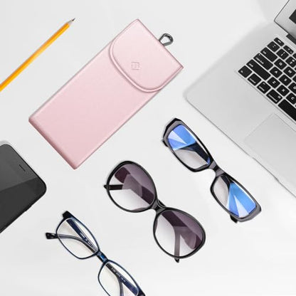 FINTIE Double Glasses Case with Carabiner Hook, Portable Vegan Leather Eyeglass Case Anti-scratch Sunglasses Pouch - color: Rose Gold