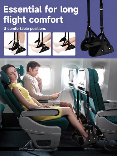 MOMAN 2 Pack Airplane Footrest Hammock for Long Flights, Adjustable Flight Foot Rest for Adults, Travel Essentials, Airplane Accessories, Portable Foot Sling for Plane Travel