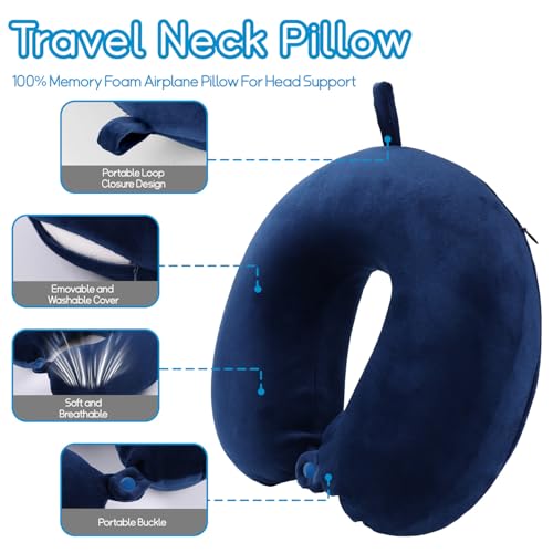 Travel Neck Pillow for Airplane, Car, Office, and Home | 100% Memory Foam U-Shaped Neck Pillow with Soft Washable Cover, Includes Travel Bag, Earplugs & Sleep Eye Mask | for Adults & Kids (Brown) - color: Brown