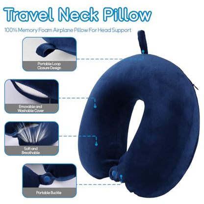 Travel Neck Pillow for Airplane, Car, Office, and Home | 100% Memory Foam U-Shaped Neck Pillow with Soft Washable Cover, Includes Travel Bag, Earplugs & Sleep Eye Mask | for Adults & Kids (Brown) - color: Brown