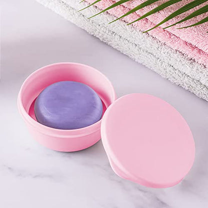 2 Pack Portable Round Soap Dishes, Plastic Soap Container with Lid Leak-Proof Drain Soap Box Holder Soap Container for Home Traveling Outdoor Hiking Camping Gym (Green + Pink) - color: Green+pink