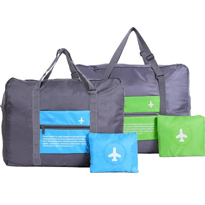 Travel Bag 2PCS Spirit Airlines Personal Item Bag 18x14x8 Foldable Travel Duffel Bag Tote Carry on Luggage Duffle Overnight for Women and Men(Green+Blue) - color: Green+Blue