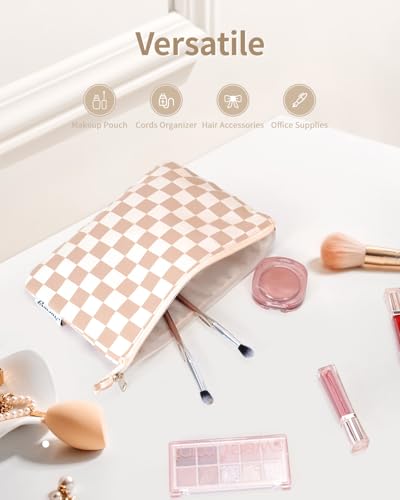 Narwey Small Checkered Makeup Bag for Purse Small Cosmetic Bag Women Travel Makeup Pouch Zipper Pouch (Light Checkerboard) - color: AB-Light Checkerboard)