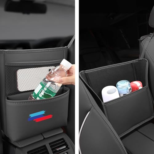 Car Purse Holder Between Seats, Nappa Leather Car Front Seats Organizer, Large Capacity Two-Sided Bag Cup Tissue Handbag Holder Storage for BMW X3 X5 X1 X7 4 3 5 2 7 8 Series Accessories, Black - color: Black