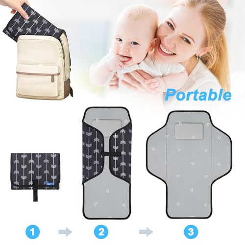 Baby Portable Changing Pad Travel - Waterproof Compact Diaper Changing Mat with Built-in Pillow - Lightweight & Foldable Baby Diaper Changer, Newborn Shower Gifts - color: Black-Arrows
