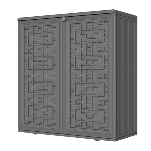 Mrosaa Storage Box Outdoor Caninet,Resin Indoor Storage Box Waterproof Outdoor Storage Cabinets for Patio/Garden/Backyard, Size 34.3''L*15''W*36.2''H(Grey) - color: Gray