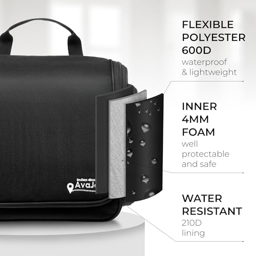 Travel Toiletry Bag for Men and Women - (10.6”x10.6”x3.2”) Large Hanging Toiletry Organizer - Waterproof Hygiene Bag with Metal XXL Swivel Hook, with Sturdy Zippers and 15 Compartments for Toiletries - color: L Grease Black