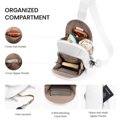 befen Genuine Leather Sling Bag for Women Anti Theft Crossbody Chest Bags Leather Fanny Packs for Travel with RFID Card Slots - color: White