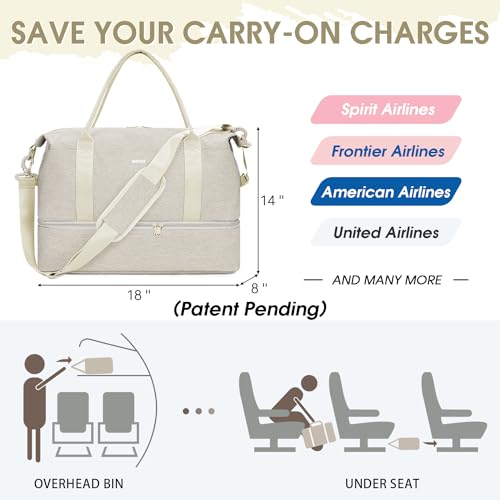 For Spirit Airlines Personal Item Bag Underseat Carry On Bag with Wet Pocket & Shoe Compartment & USB Charging Port - color: Beige