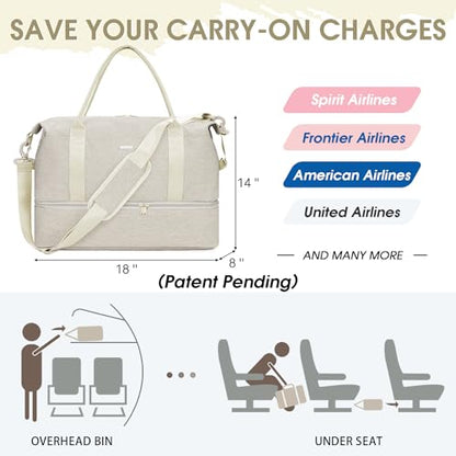 For Spirit Airlines Personal Item Bag Underseat Carry On Bag with Wet Pocket & Shoe Compartment & USB Charging Port - color: Beige