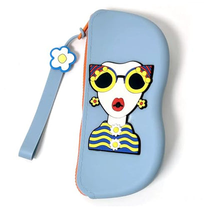 Longjet Soft Silicone Eyeglasses Pouch Case for Glasses and Sunglasses with Zipper Closure and Wristlet Strap - color: Baby Blue