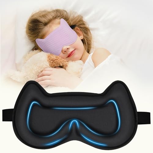 Kids Sleep Mask Eye Mask: 3D Contoured Cup Sleeping Masks, Blindfold with Adjustable Strap, Kids Eye Cover for Boys, Girls, Teens, Pressure-Free with Memory Foam Face Mask for Sleeping (Purple) - color: Purple