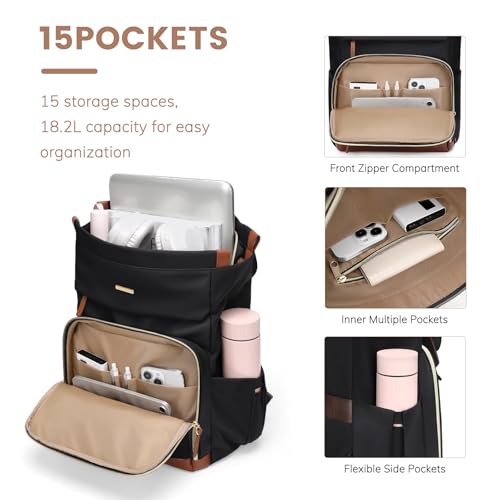 Convertible Daypack Laptop Backpack for Women Men Carry on Tote Backpack Bookbag for College Work Nurse Travel,16Inch,Black - color: Black Brown