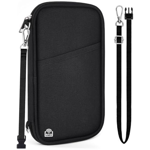 Family Passport Holder for Travel, RFID Blocking Travel Document Organizer with Flexible Carrying Style, Portable Passport Wallet and Essentials for Travel (Black) - color: Black
