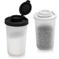 SIGNORAWARE Salt and Pepper Shakers Moisture Proof Set of 2 Large Salt Shaker to go Camping Picnic Outdoors Kitchen Lunch Boxes Travel Spice Set Clear with Red Covers Lids Plastic Airtight Dispenser - color: Black/White