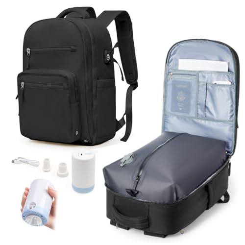 Vacuum Backpack Travel Backpack with vacuum system with Pumpm, Mochila de Viaje Compresion al vacio, Personal Item Carry on Bag, Black - color: C- Black