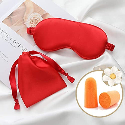 Silk Satin Sleeping Eye Mask, Red Sleep Eye Night Blindfold for Women and Men, Soft Breathable Blackout Eyeshade Eye Cover for Travel, Wedding Bridesmaid Gift - color: Red