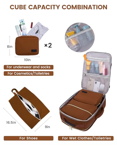 LOVEVOOK 50L Travel Backpack for Women & Men, Airline Approved Carry On Luggage with 3 Packing Cubes, TSA Overnight Bags, Waterproof Personal Item Bag, Weekender Essentials Backpacks fits 17" Laptop - color: Brown-beige-black, size: X-Large