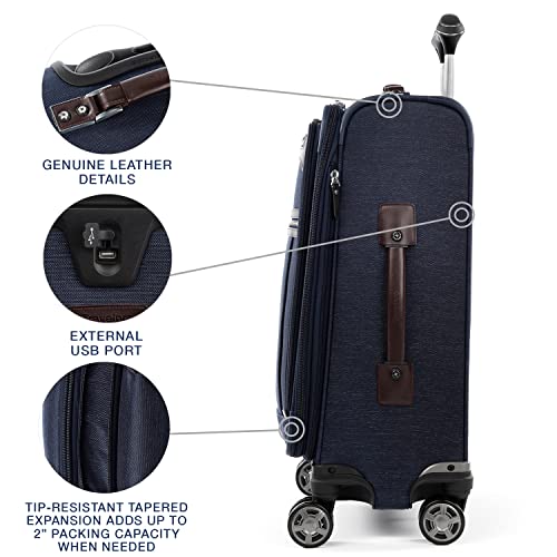 Travelpro Platinum Elite Softside Expandable Carry on Luggage, 8 Wheel Spinner Suitcase, USB Port, Suiter, Men and Women, True Navy Blue, Carry On 21-Inch - color: True Navy Blue, size: Carry-On 21-Inch
