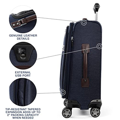 Travelpro Platinum Elite Softside Expandable Carry on Luggage, 8 Wheel Spinner Suitcase, USB Port, Suiter, Men and Women, True Navy Blue, Carry On 21-Inch - color: True Navy Blue, size: Carry-On 21-Inch