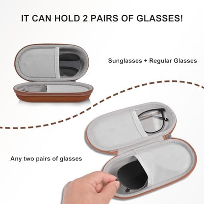 Double Glasses Case,Dual Eyeglasses & Sunglasses Organizer with Clip Zipper Closure for Travel 2 Pairs Storage Box - color: Coffee