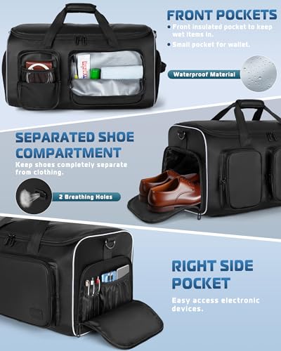 Smasrob 50L Convertible Garment Duffle Bag Backpack with Inner Removable Bag and Shoe Compartment, Travel Suit Bag for Business or Wedding Trips, Black