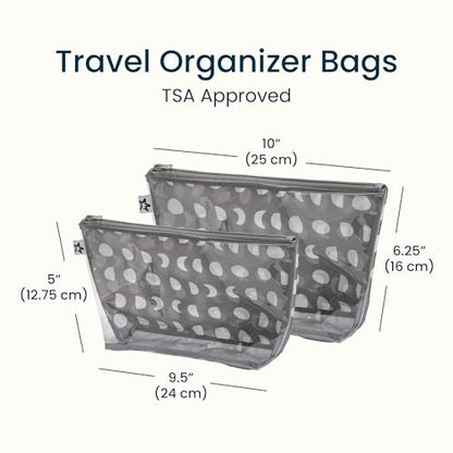 Tiny Twinkle Diaper Bag Organizing Pouches | 2 Pack Mess-Proof Travel Organizer Bags with Structured Bottom & Clear Front | TSA Approved Toiletry Bag Set for Baby and Mom Essentials (Luna) - color: Luna
