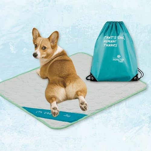 INSPECTOR TAIL Dog Cooling Mat - No Freeze Needed, Self-Cooling Pad for Medium Dogs, Washable Portable for Crate Kennel Car Sofa Bed Floor, Indoor Outdoor Summer Use, 27"x21" with Carry Bag - size: Mint- 27.15" x 21.26"