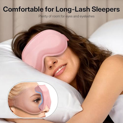 LitBear Long Lash Sleep Mask for Women Men Side Sleeper, 3D Contoured Light Blocking Sleeping Mask, Soft Comfortable Eye Mask Sleep with Adjustable Strap, Pouch for Travel, Pink - color: Pink