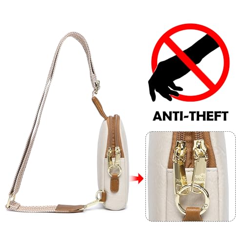 Haytijoe Small Anti Theft Crossbody Bag for Women Faux Leather Lightweight Sling Bags RFID Blocking Fanny Pack for Travel - color: Apricot Brown