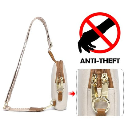 Haytijoe Small Anti Theft Crossbody Bag for Women Faux Leather Lightweight Sling Bags RFID Blocking Fanny Pack for Travel - color: Apricot Brown