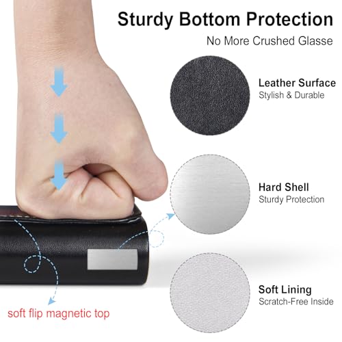 RayLove Hard Shell Glasses Case, Lightweight Leather Eyeglass Case, Travel-Friendly Sunglasses Protector for Men & Women - color: 2, Black